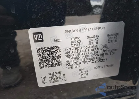 2025 Chevrolet Trax Fwd Activ from USA, damaged, VIN KL77LKEP7SC258327